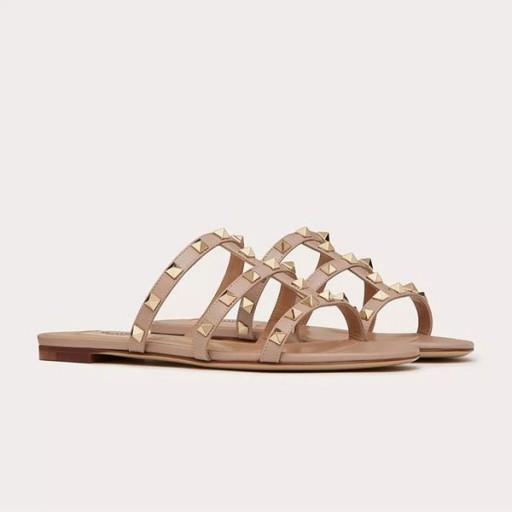 Valentino Rockstud Slides Mulheres Pelica Taupe