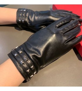 Valentino Rockstud Luvas Com Duas Tiras De Mulheres De Pele De Carneiro Preto