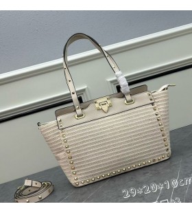 Valentino Pequeno Rockstud Bolsas Em Riffia Branco