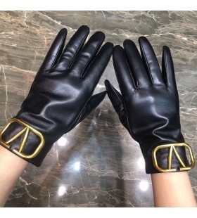 Valentino Supervee Luvas Das Mulheres De Pele De Carneiro Preto/Ouro