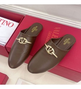 Valentino VLogo Encadeadas Slip-On Mulas Mulheres Pelica Café