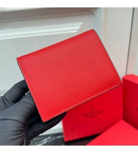 Valentino Pequena E Compacta VLogo Assinatura Da Carteira Em Granulado Bezerro Vermelho