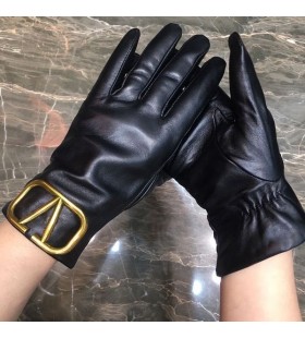Valentino Supervee Luvas Das Mulheres De Pele De Carneiro Preto/Ouro