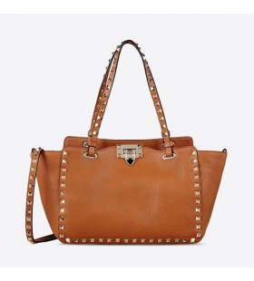 Valentino Pequeno Rockstud Bolsas Em Granulado Pelica Marrom