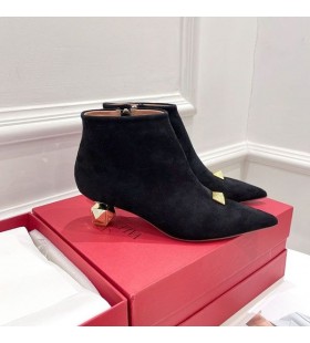 Valentino Um parafuso prisioneiro do Tornozelo Botas de 50MM Mulheres de Camurça Preto