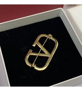 Valentino VLogo Assinatura Broche Em Metal Com Cristais De Ouro/Vermelho