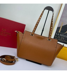 Valentino Pequeno Rockstud Bolsas Em Granulado Pelica Marrom