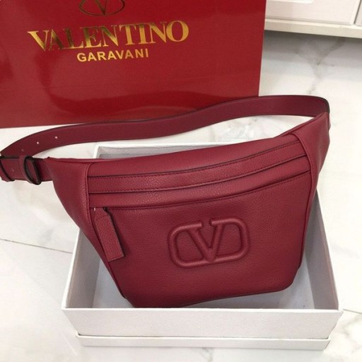 Valentino Small VLogo Belt Bag In Grainy Calfskin Burgundy