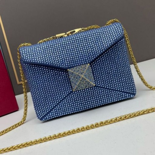 Valentino Kicsi Stud Kors Táska Lánc, Csillogó Kristályok Velúr sötétkék
