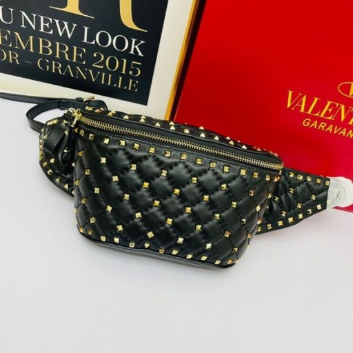 Valentino Nagy Rockstud Spike Öv Táska Fekete Báránybőr
