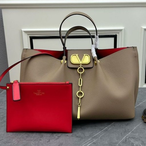 Valentino Mór VLogo Éalú Tote I Calfskin Grained Khaki