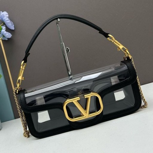 Valentino Mór Loco Ghualainn Mála I PVC Agus Calfskin Dubh/Óir