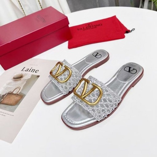 Valentino VLogo Síniú Sleamhnáin Mná Weave Leathar Silver