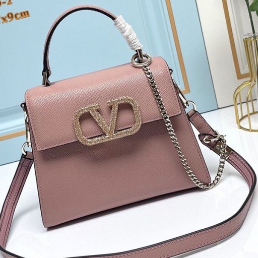 Valentino Beag Vsling Mála Láimhe Le Jewel Bróidnéireacht I Calfskin Grained Pink