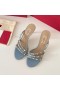 Valentino Rockstud Heeled Sleamhnáin Le Neamhshiméadrach-Straps Mná Calfskin Spéir Gorm