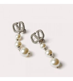 Valentino Mór VLogo Pendant Síniú Cluaise Miotail Le Criostail agus Il Pearls Silver