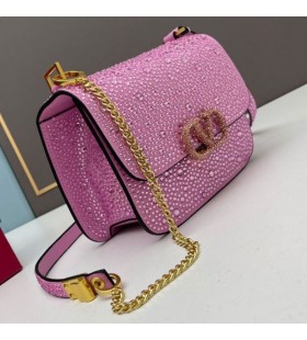 Valentino Beag Vsling Crossbody Mála Le Criostail Súilíneach I Suede Pink