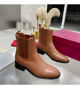 Valentino Clasaiceach Chelsea Buataisí Le Ceann Amháin Graí Mná Calfskin Donn