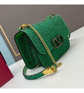 Valentino Beag Vsling Crossbody Mála Le Criostail Súilíneach I Suede Glas