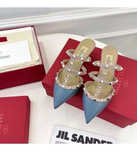 Valentino Rockstud Heeled Miúileanna Le Straps Mná Leathar Paitinne Navy Blue