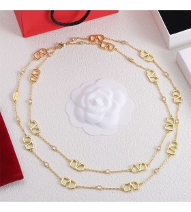 Valentino VLogo Signature Double Chain Necklace In Metal With Crystals Gold