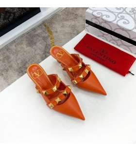 Valentino Rómhánach Graí Heeled Miúileanna Le Straps Mná Calfskin Orange