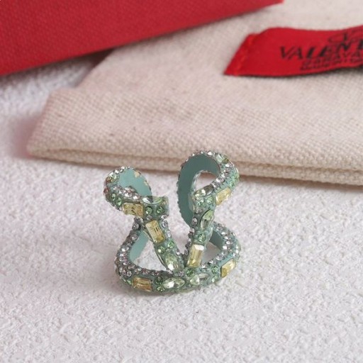 Valentino VLogo Firma Aprire Anello In Metallo Con Cristalli Verde Acqua