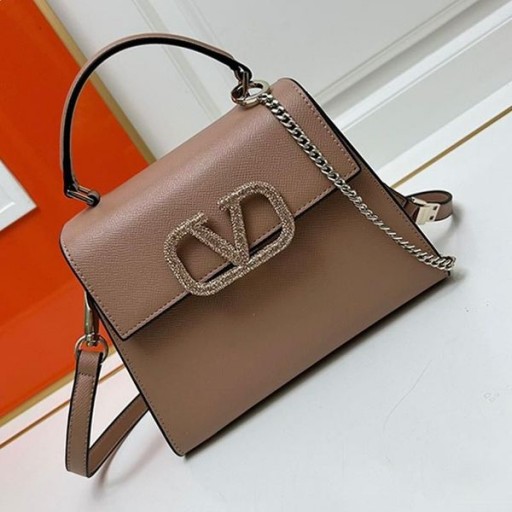 Valentino Piccolo Vsling Borsa Con Ricami Gioiello In Grana Pelle Di Vitello Albicocca