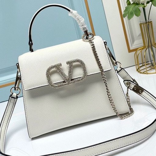 Valentino Piccolo Vsling Borsa Con Ricami Gioiello In Grana Pelle Di Vitello Bianco