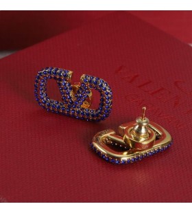Valentino Mini VLogo Firma Orecchini In Metallo Con Cristalli Oro/Blu
