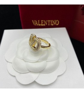 Valentino VLogo Firma Aprire Anello In Metallo Con Cristalli e Perle Oro