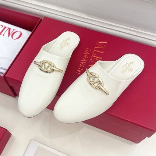 ヴァレンティノVLogo連鎖べMule女性Calfskin白