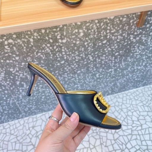 Valentino VLogo Signature Heeled Slides With Alcove Logo Women Sheepskin Black