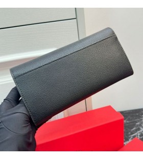 ヴァレンティノ大VLogo署名Bifold財布、粒状感をCalfskin黒