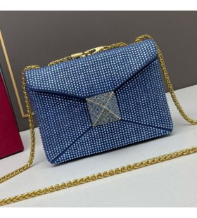 バレンチノかなり小さなスタッドトした若者向けバッグチェーンとスパークリング結晶ドネイビーブルー