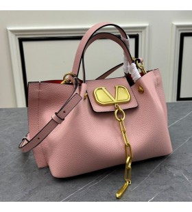 Valentino小VLogo逃げトートバッグで細かCalfskinピンク