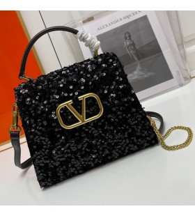 Valentino小Vslingのハンドバッグ3D刺繍にCalfskin黒