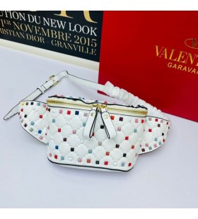 Valentino Small Rockstud Spike Belt Bag In Lambskin White