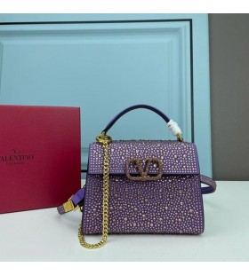 Valentino Mini Vsling Veske Med Glitrende Krystaller I Kalveskinn Lilla