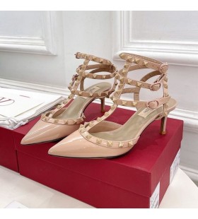 Valentino Rockstud Caged Pumps Women Patent Leather Apricot
