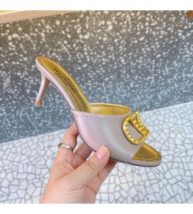 Valentino VLogo Signature Heeled Slides With Alcove Logo Women Sheepskin Taupe