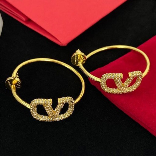 Oryginalne Kolczyki-Pierścionki Valentino VLogo Z Metalu Z Kryształami Crystals Gold
