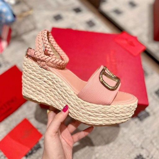 Markowe Buty Damskie Na Koturnie Valentino VLogo Z paskiem Na kostce, Z Cielęcej skóry koloru Wiśniowego