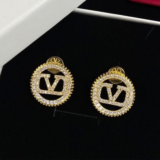 Oryginalne Okrągłe Kolczyki Valentino VLogo Z Metalu Z Kryształami Crystals Gold