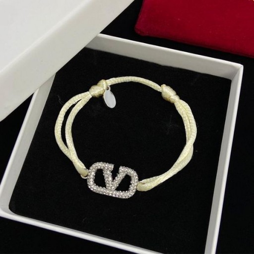 Firmowy Bransoletka Valentino VLogo Z Bawełny I Kryształów Swarovski Kolor Beżowy