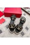 Markowe Buty Damskie Na koturnie Valentino VLogo Z paskiem Na kostce, Z Cielęcej skóry w kolorze Czarnym