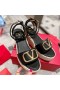 Markowe Buty Damskie Na koturnie Valentino VLogo Z paskiem Na kostce, Z Cielęcej skóry w kolorze Czarnym
