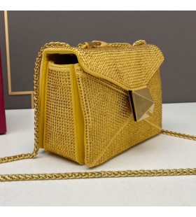 Mała torba na ramię Valentino na jednej szpilce Z łańcuchem i błyszczącymi kryształami z zamszu koloru żółtego