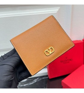 Markowy portfel Valentino Small Compact VLogo z Ziarnistej skóry cielęcej brązowy