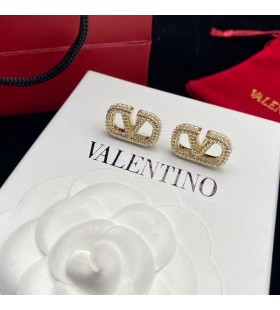 Oryginalne Kolczyki Valentino Mini VLogo z Metalu Z Kryształami i Perłami w kolorze Złotym